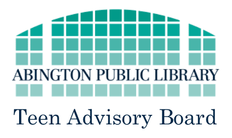 Logo for Abington Public Library featuring a stylized grid design above the text. Below it, Teen Advisory Board is written, indicating a program or group for teens at the library.