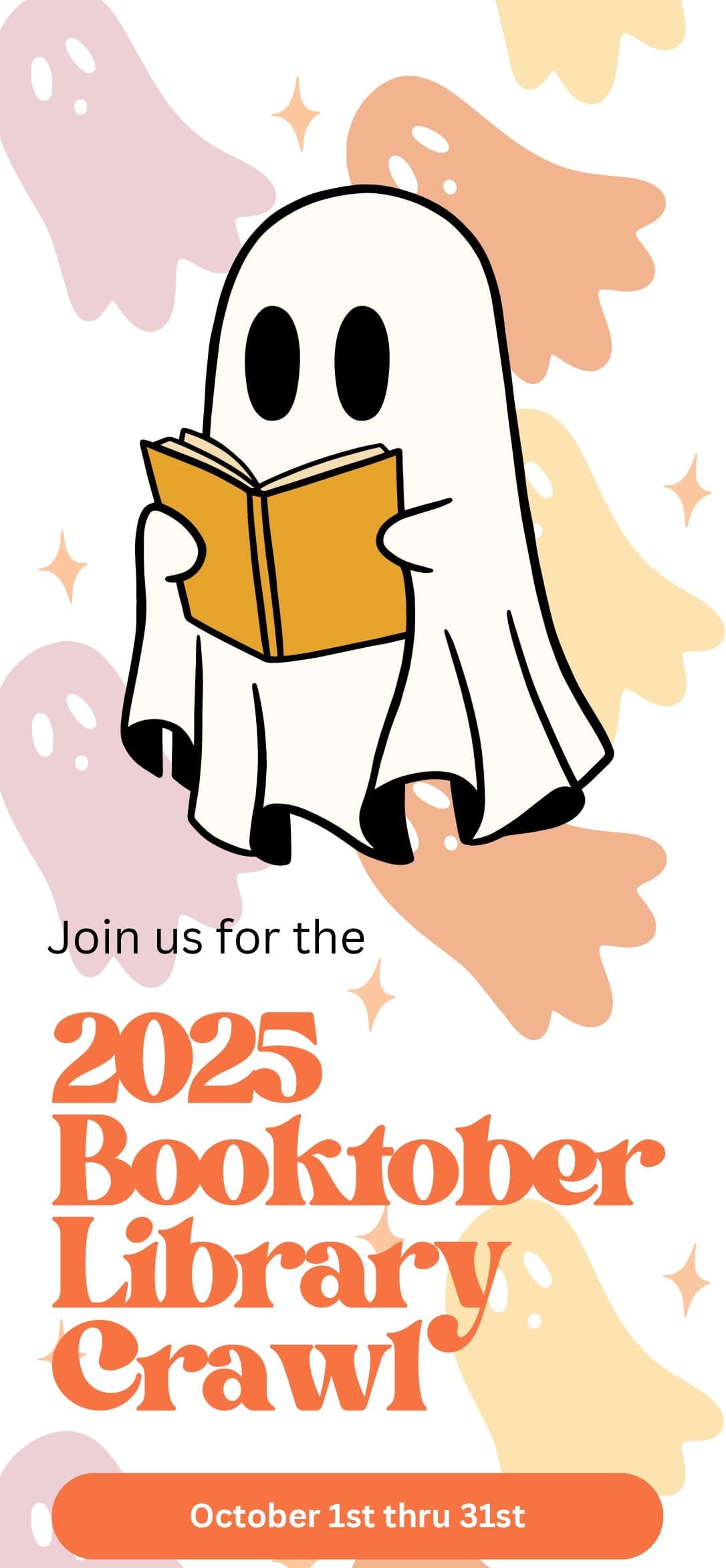 Cartoon ghost reading a book.