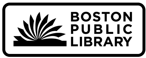 Boston Public Library logo featuring an open book with stylized pages fanned out, positioned to the left of the text Boston Public Library in bold, uppercase letters.