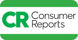 Green and white Consumer Reports logo with the bold green letters CR on the left and the words Consumer Reports in black on the right.