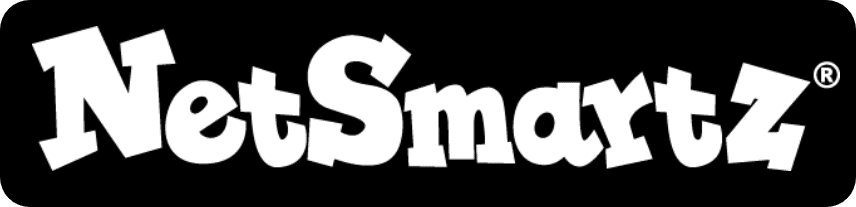 The NetSmartz logo with bold, playful white text on a black background, with a registered trademark symbol in the upper right corner.