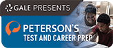 Banner showing GALE PRESENTS PETERSONS TEST AND CAREER PREP with a photo of a woman helping a young boy with schoolwork at a table.