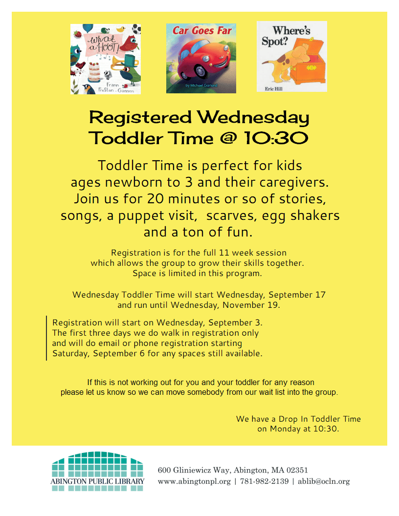 Registered Toddler TIme full decription on page