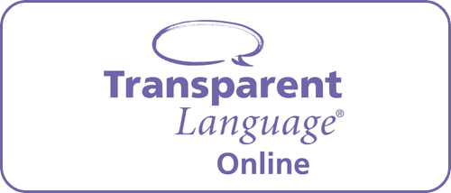 A purple and white logo for Transparent Language Online, featuring a speech bubble above the words Transparent Language Online in purple text with a thin purple border.